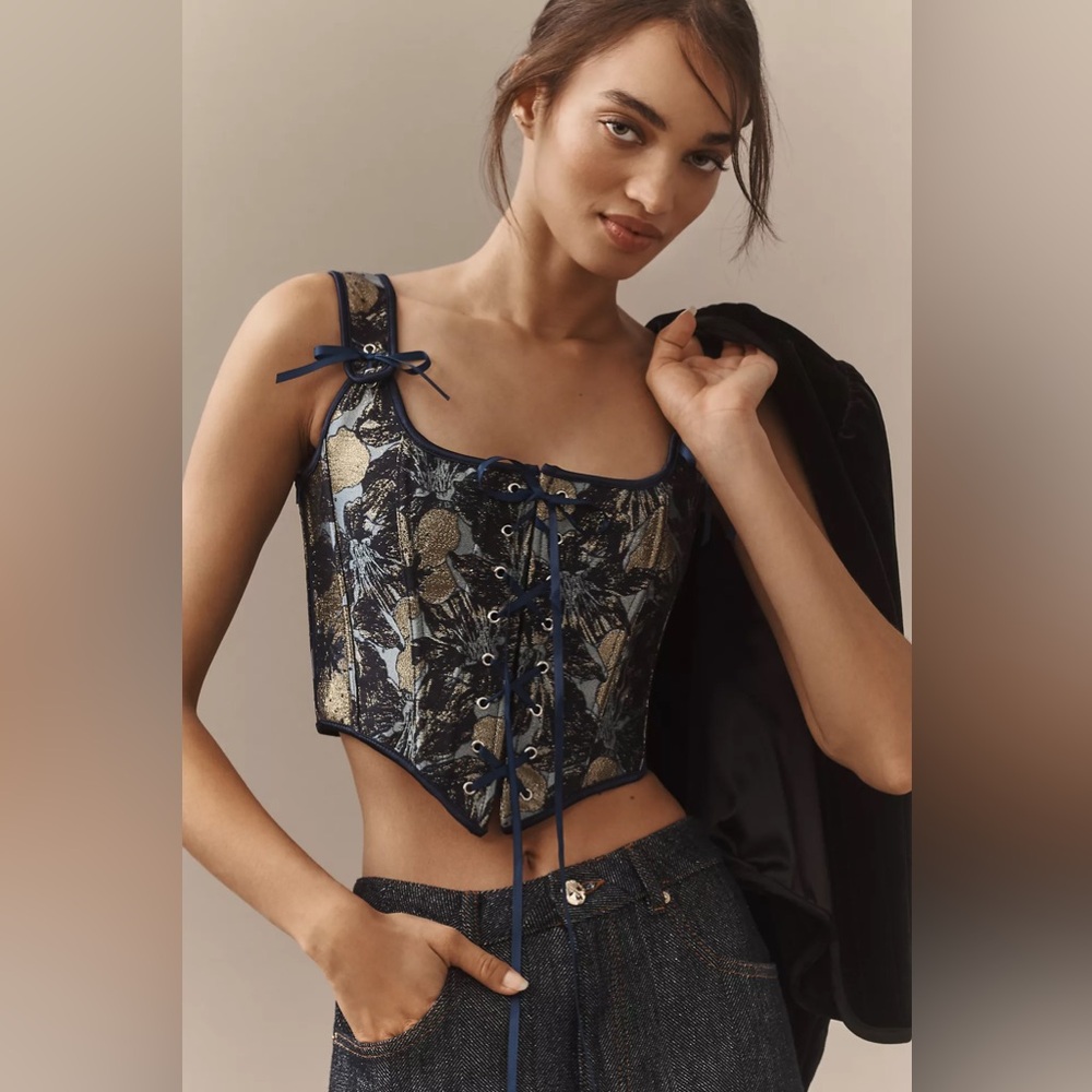By Anthropologie Brocade Shine Corset Top XS/S